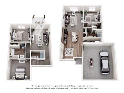 Floor plan for 3 beds, 2 baths, 1557 sqft